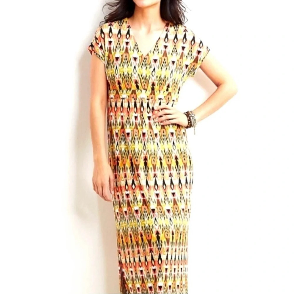 J Jill Abstract Printed Jersey Knit Vibrant Maxi Dress